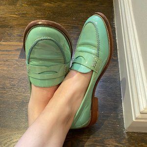 Blue/Green Patent Leather Boden Penny Loafers